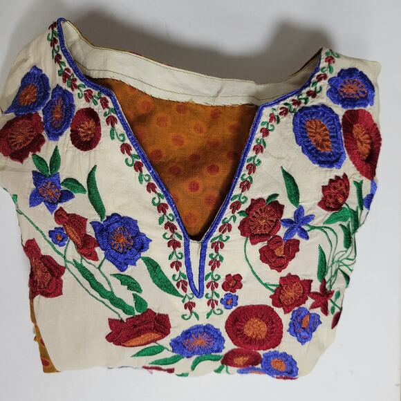 Vintage Handmade Peasant Dress Size S Embroidered Boho Floral Cottage Flare Midi - Picture 9 of 9